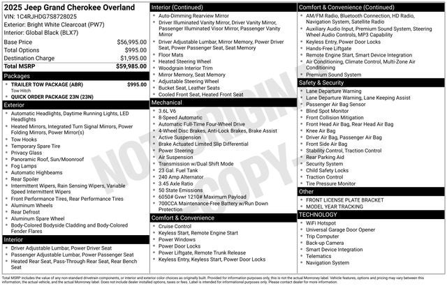 2025 Jeep Grand Cherokee GRAND CHEROKEE OVERLAND 4X4