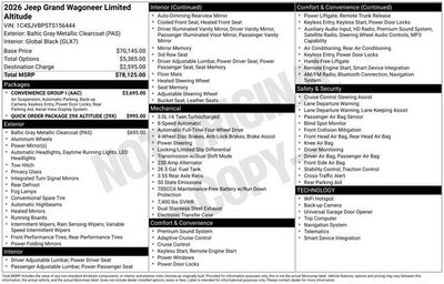 2026 Jeep Grand Wagoneer GRAND WAGONEER LIMITED ALTITUDE 4X4