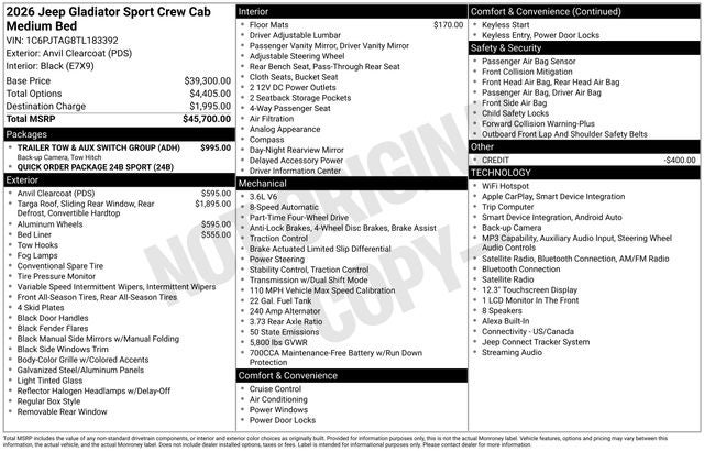 2026 Jeep Gladiator GLADIATOR SPORT 4X4