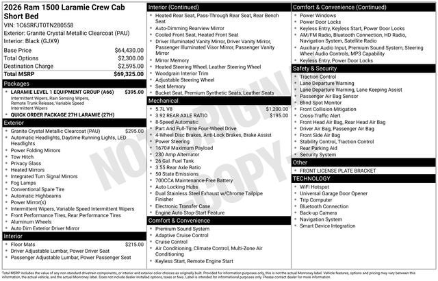 2026 RAM Ram 1500 RAM 1500 LARAMIE CREW CAB 4X4 5'7' BOX