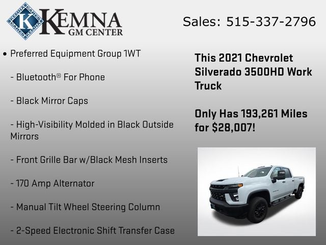 2021 Chevrolet Silverado 3500HD 4WD Crew Cab Standard Bed WT