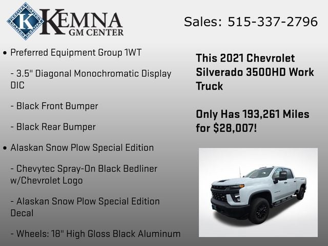 2021 Chevrolet Silverado 3500HD 4WD Crew Cab Standard Bed WT