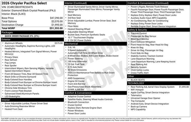 2026 Chrysler Pacifica PACIFICA SELECT AWD