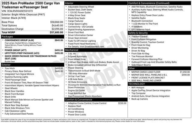 2025 RAM Ram ProMaster RAM PROMASTER 2500 TRADESMAN CARGO VAN HIGH ROOF 159' WB